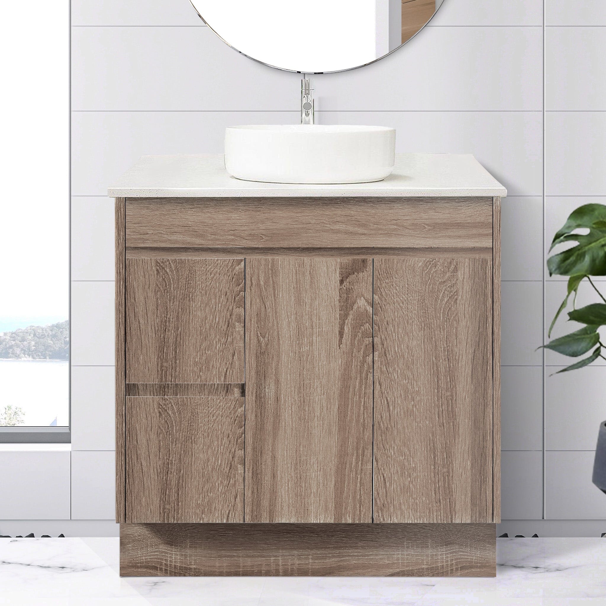 LOGAN 900mm Timber Vanity (Left Hand) + Bliss Stone Top AROVA 