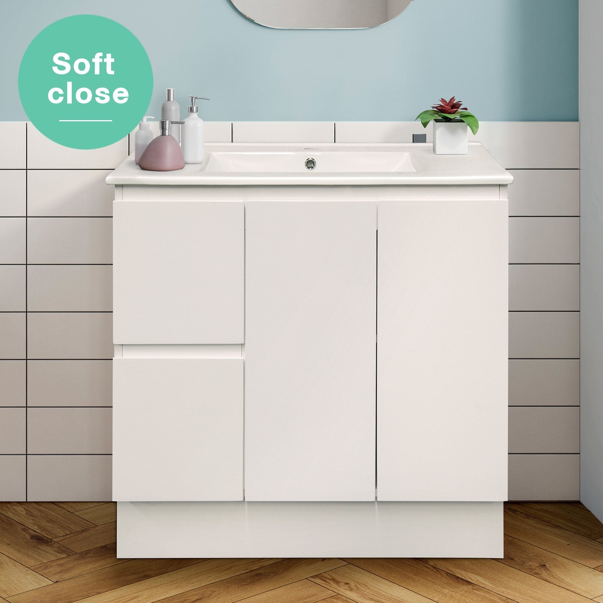 LUCA 900mm Vanity Floor Standing Cabinet (Left Hand) + Ceramic Top AROVA 