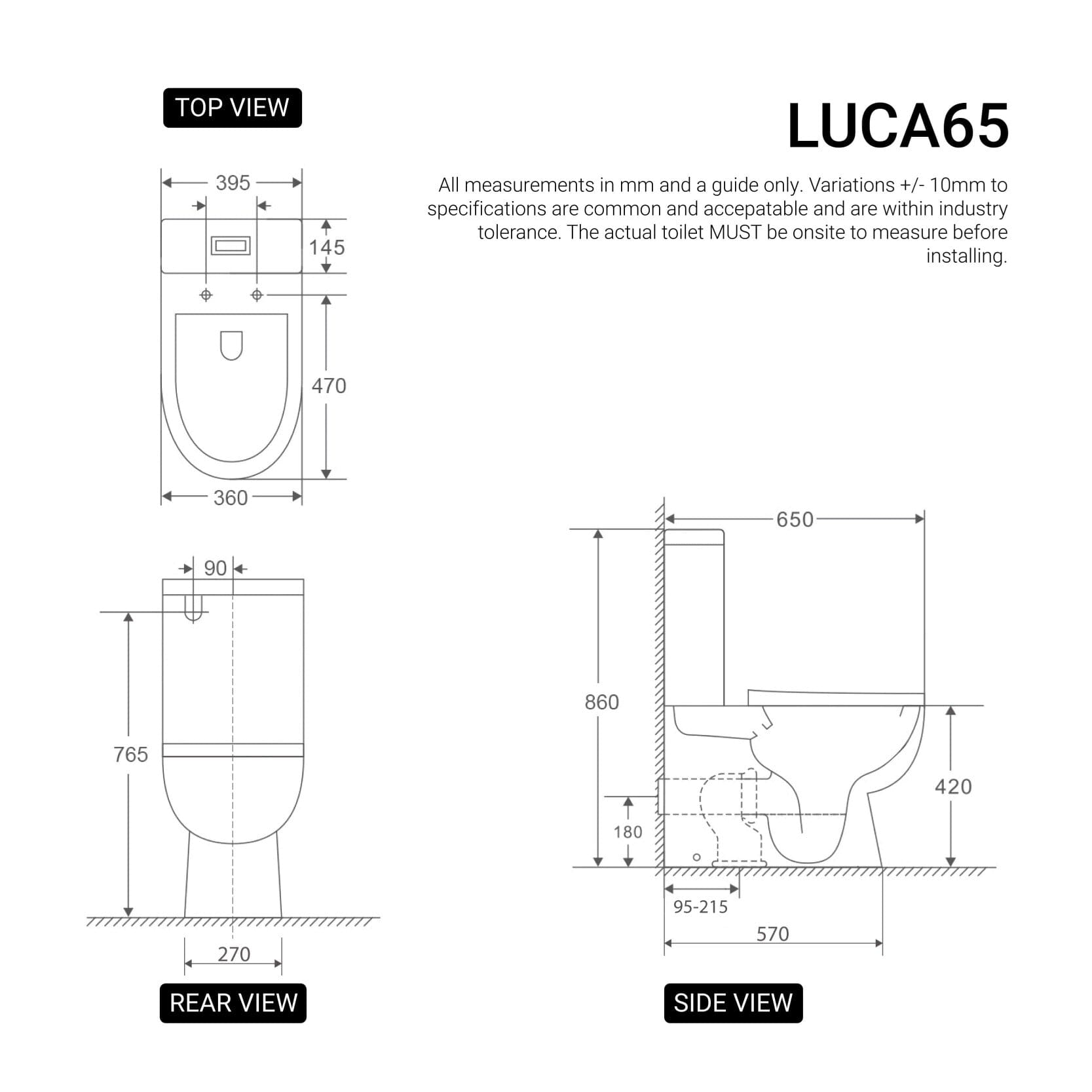 Luca65 Back to Wall Rimless Toilet Suite Toilets Arova 