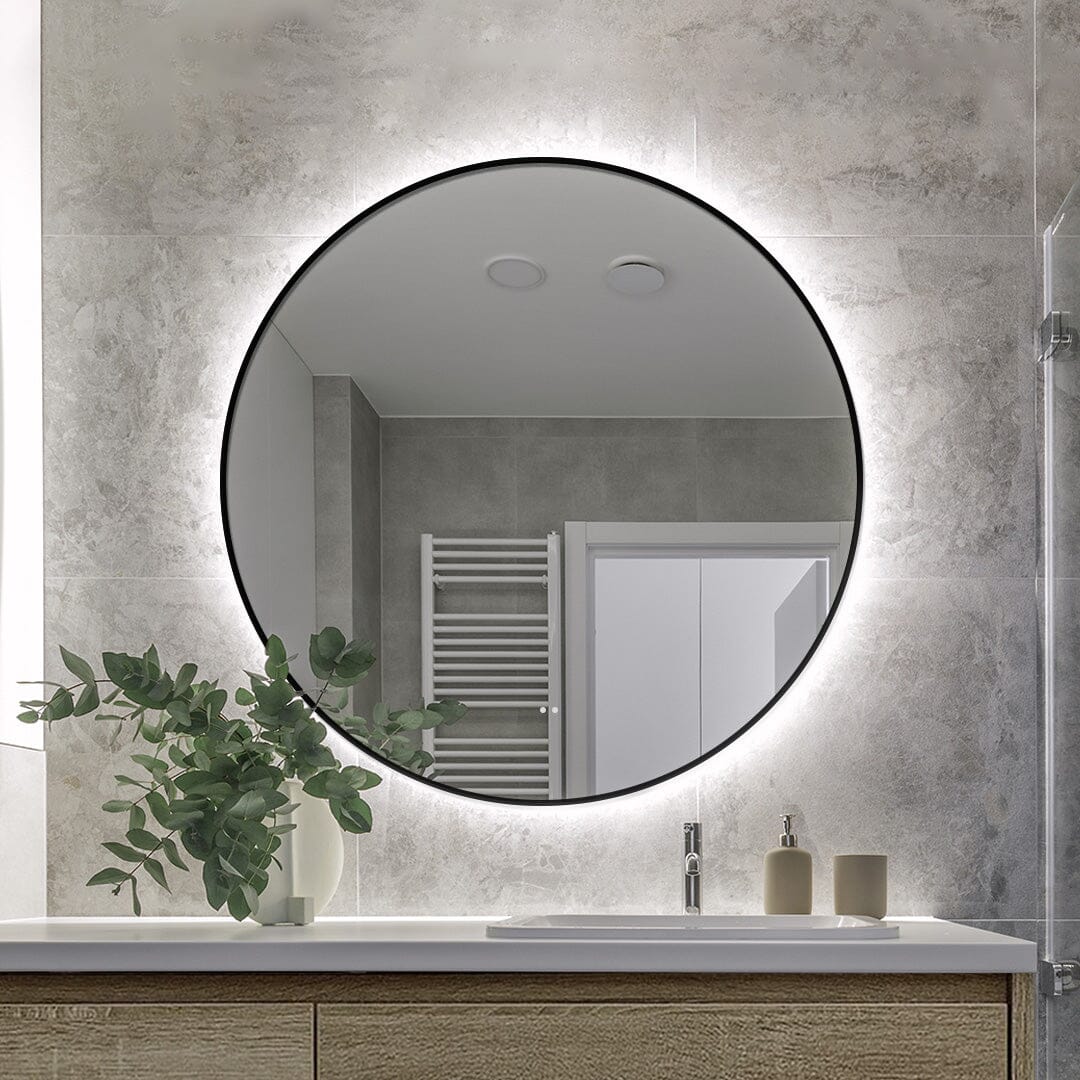 Luna 600mm Black Frame Anti-Fog Dimmable Led Bathroom Mirror Round LED Mirror Arova 