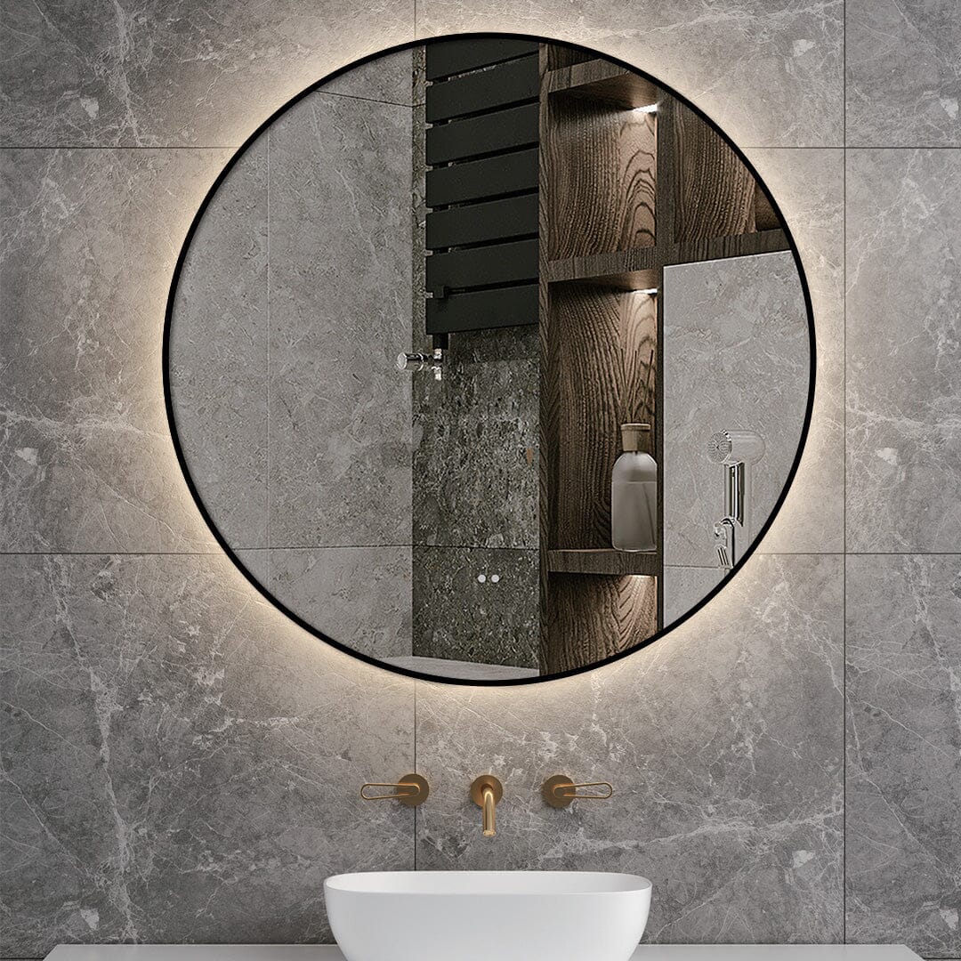 Luna 800mm Black Frame Anti-Fog Dimmable Led Bathroom Mirror Round LED Mirror Arova 