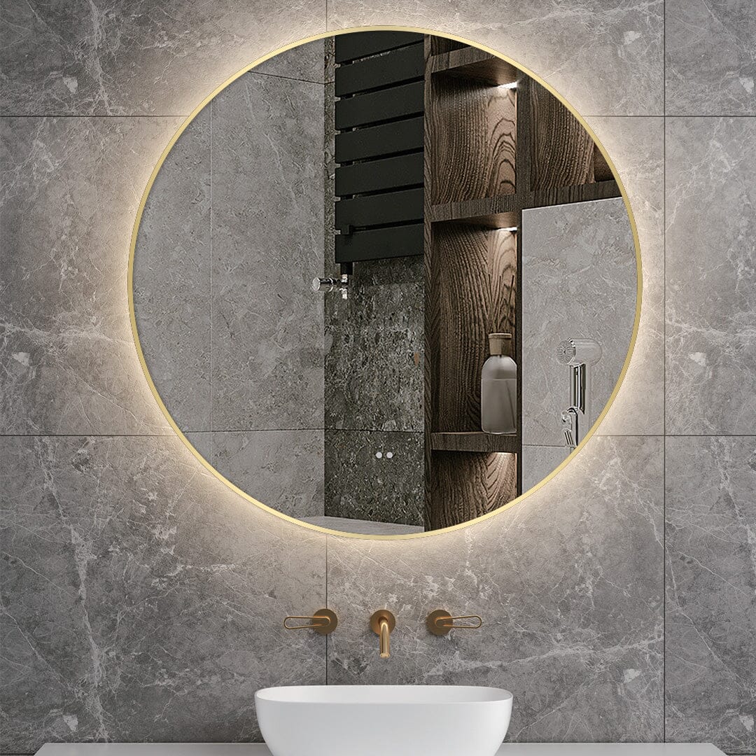 Luna 800mm Gold Frame Anti-Fog Dimmable Led Bathroom Mirror Round LED Mirror Arova 