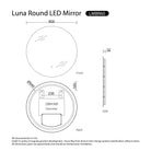 Luna Frameless Anti-Fog Dimmable Led Bathroom Mirror Round 600mm LED Mirror Arova 