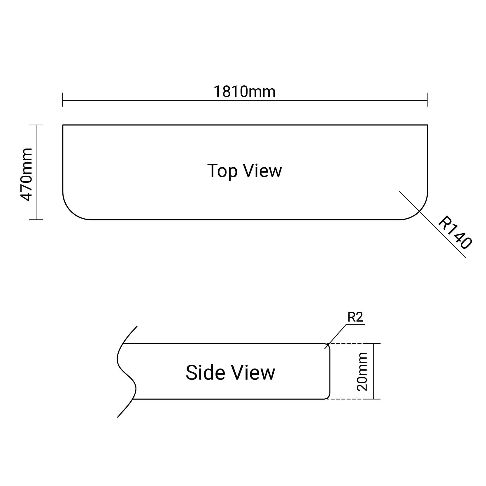 Luxe 1810x470mm Curved Marble Silica Free Stone Vanity Top Arova 