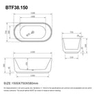 Mae 1500mm Oval Free Standing Bathtub Gloss White Baths Arova 