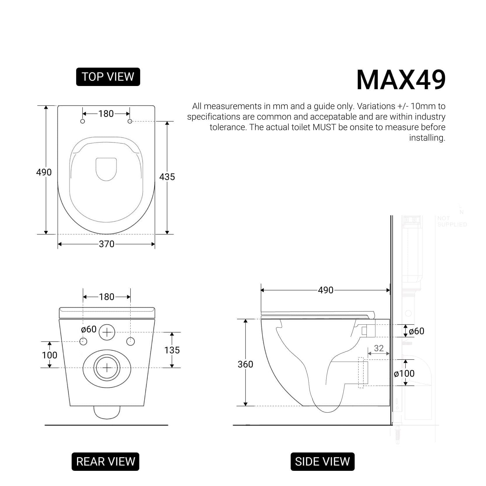 Max49 Rimless Tornado Wall Hung Toilet Package - Geberit Sigma 8 Duofix In Wall Cistern & Square Button Toilets Arova 