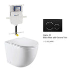 Max57 Rimless Tornado Floor Mount Toilet Pan Packaging - Geberit Sigma 8 Cistern & Round Button Toilets Arova Black plate with chrome trim 