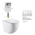 Max57 Rimless Tornado Toilet Pan Packaging - Geberit Sigma 8 Cistern & Square Button Toilets Arova Gloss white plate & buttons with offset trim 