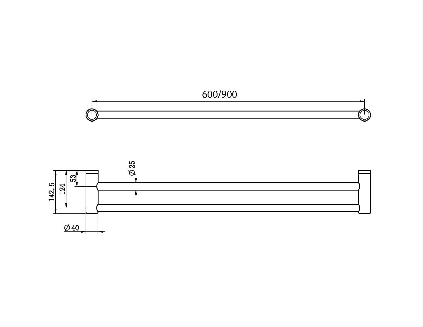 MECCA CARE 25MM DOUBLE TOWEL GRAB RAIL 600MM BRUSHED BRONZE NRCR2524DBZ Accessories Nero 