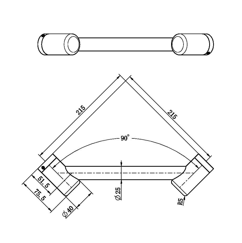 MECCA CARE 25MM FOOTREST CORNER GRAB RAIL 215MM BRUSHED BRONZE NRCR2508WBZ Accessories Nero 