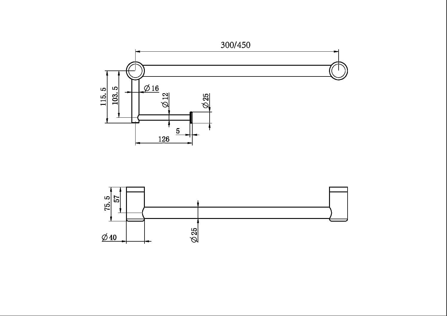 MECCA CARE 25MM TOILET ROLL RAIL 300/450MM BRUSHED NICKEL Accessories Nero 