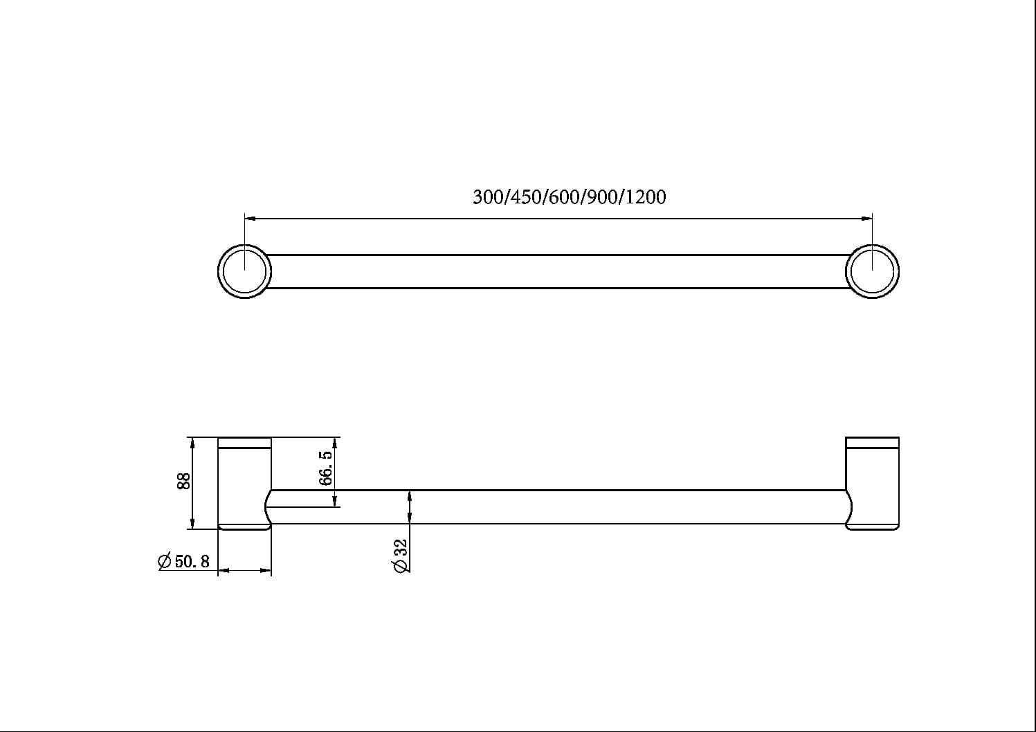 MECCA CARE 32MM GRAB RAIL 300/450/600/900/1200MM GUN METAL NRCR3212GM Accessories Nero 