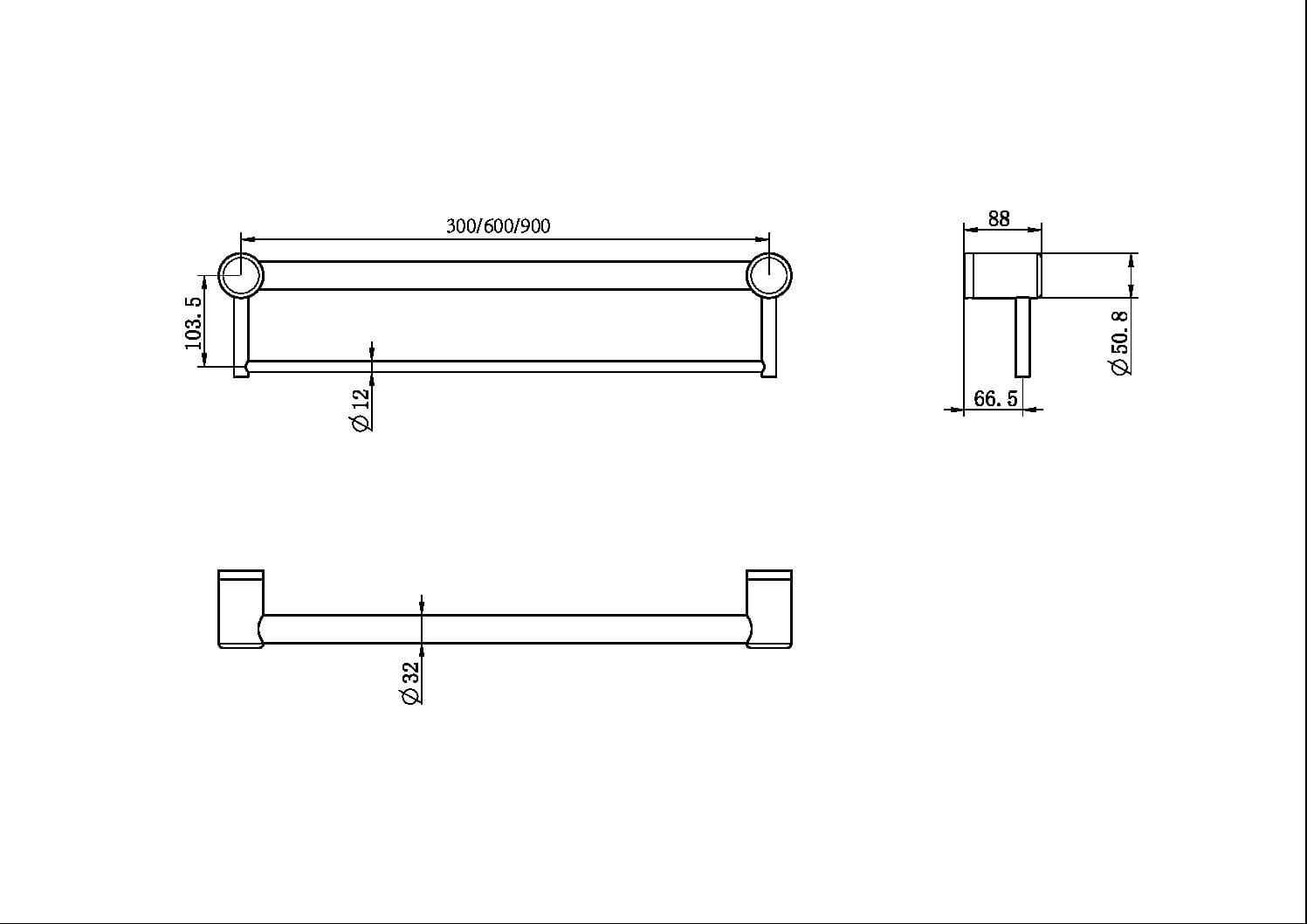 MECCA CARE 32MM GRAB RAIL WITH TOWEL HOLDER 600MM BRUSHED BRONZE NRCR3224BBZ Accessories Nero 