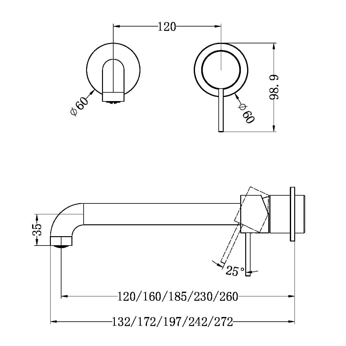 MECCA WALL BASIN/BATH MIXER SEPARATE BACK PLATE 185MM TRIM KITS ONLY BRUSHED GOLD Tapware Nero 