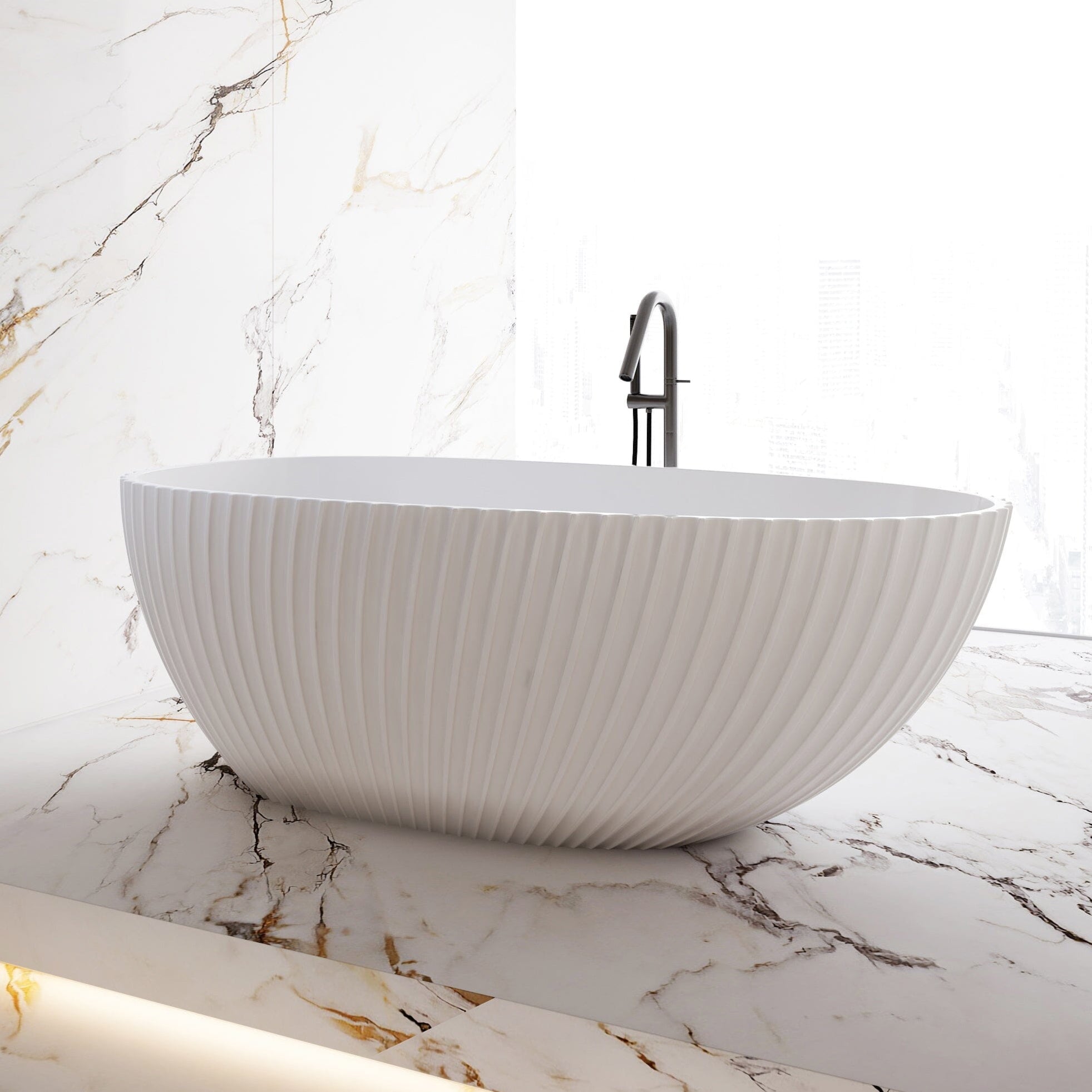 MELBA 1700mm Egg Shape Fluted Oval Free Standing Bathtub Gloss White Baths Arova 