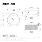 MELO 1350mm Round Fluted Freestanding Bathtub Matte White Baths AROVA 