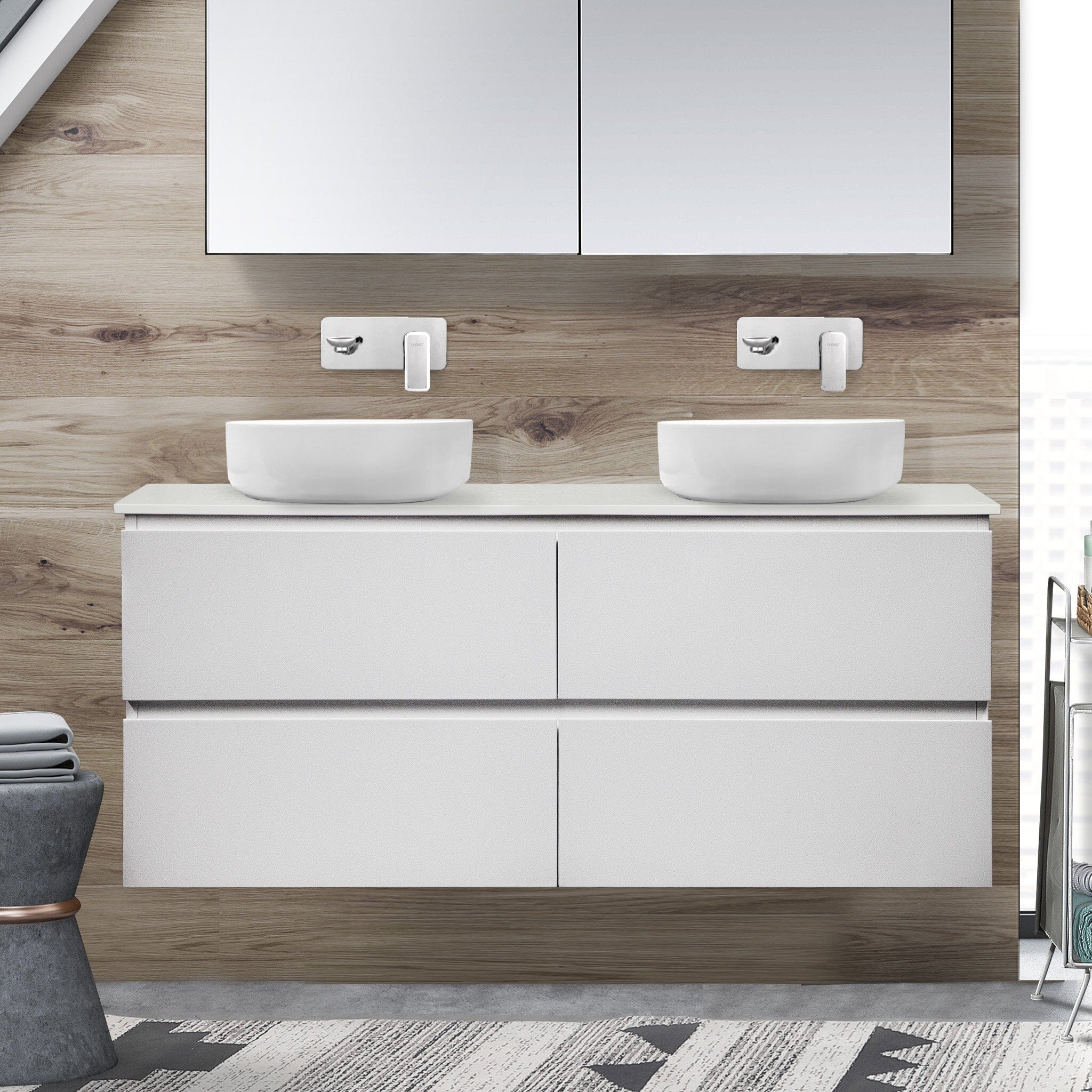 Mia 1200mm Wall Hung Double Bowl Vanity + Luxe Stone Top AROVA 