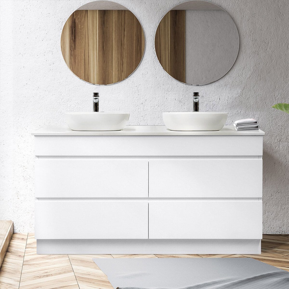 Mia 1500mm Floor Standing Double Bowl Bathroom Vanity + Bliss Stone Top AROVA 