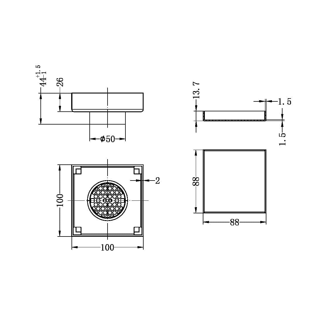 Nero 100mm Square Tile Insert Floor Waste 50mm Outlet Brushed Bronze NRFW006BZ Shower Grate Nero 