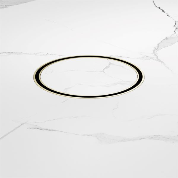 Nero 130mm Round Tile Insert Floor Waste 100mm Outlet Brushed Gold NRFW005BG Shower Grate Nero 