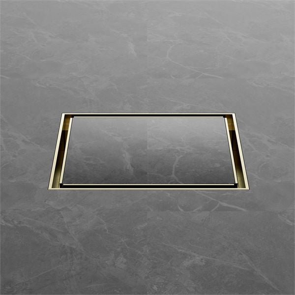 Nero 130mm Square Tile Insert Floor Waste 100mm Outlet Brushed Gold NRFW008BG Shower Grate Nero 