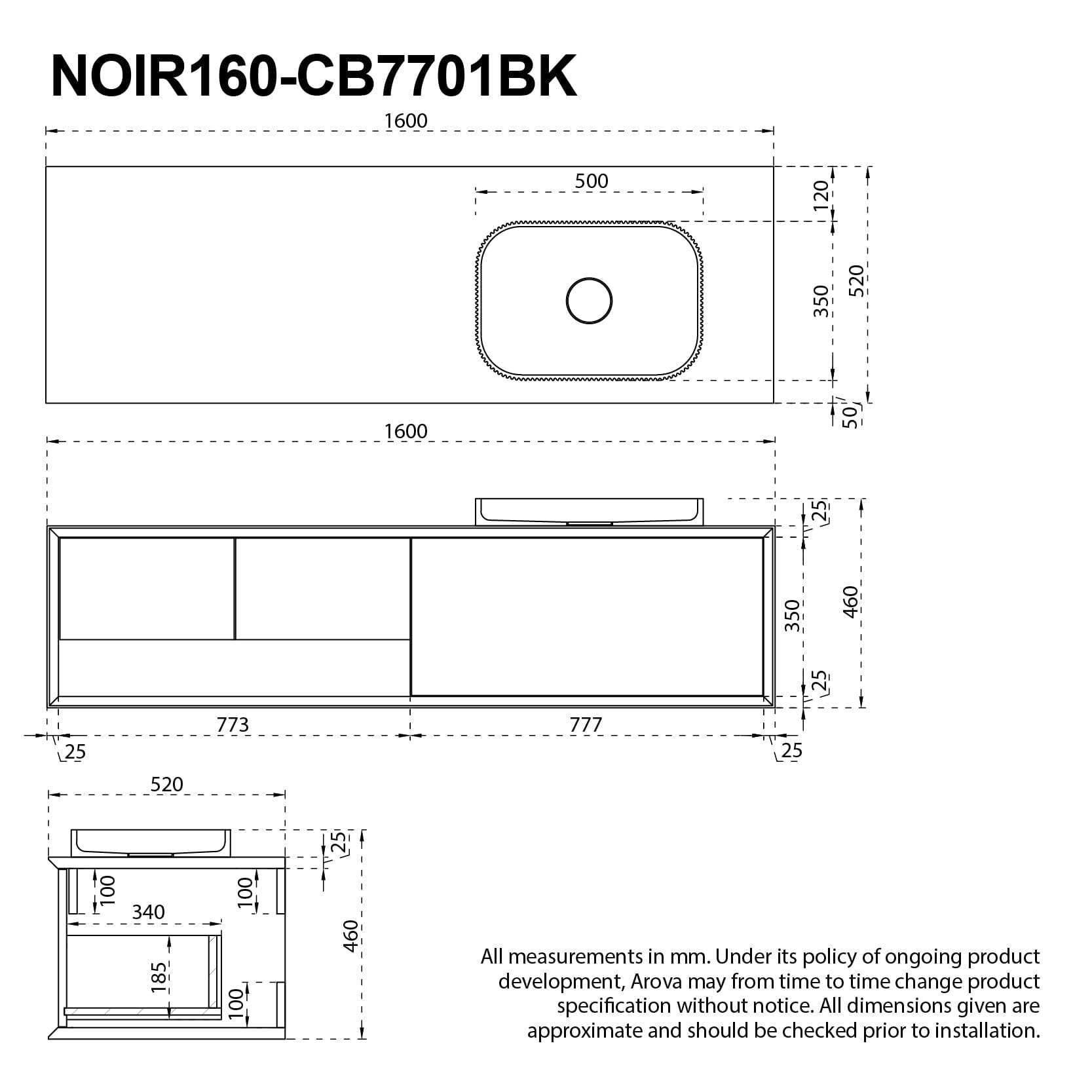 Noir 1600mm Carbon Fiber Wall Hung Bathroom Vanity Unit with Basin Vanities & Mirrors AROVA 