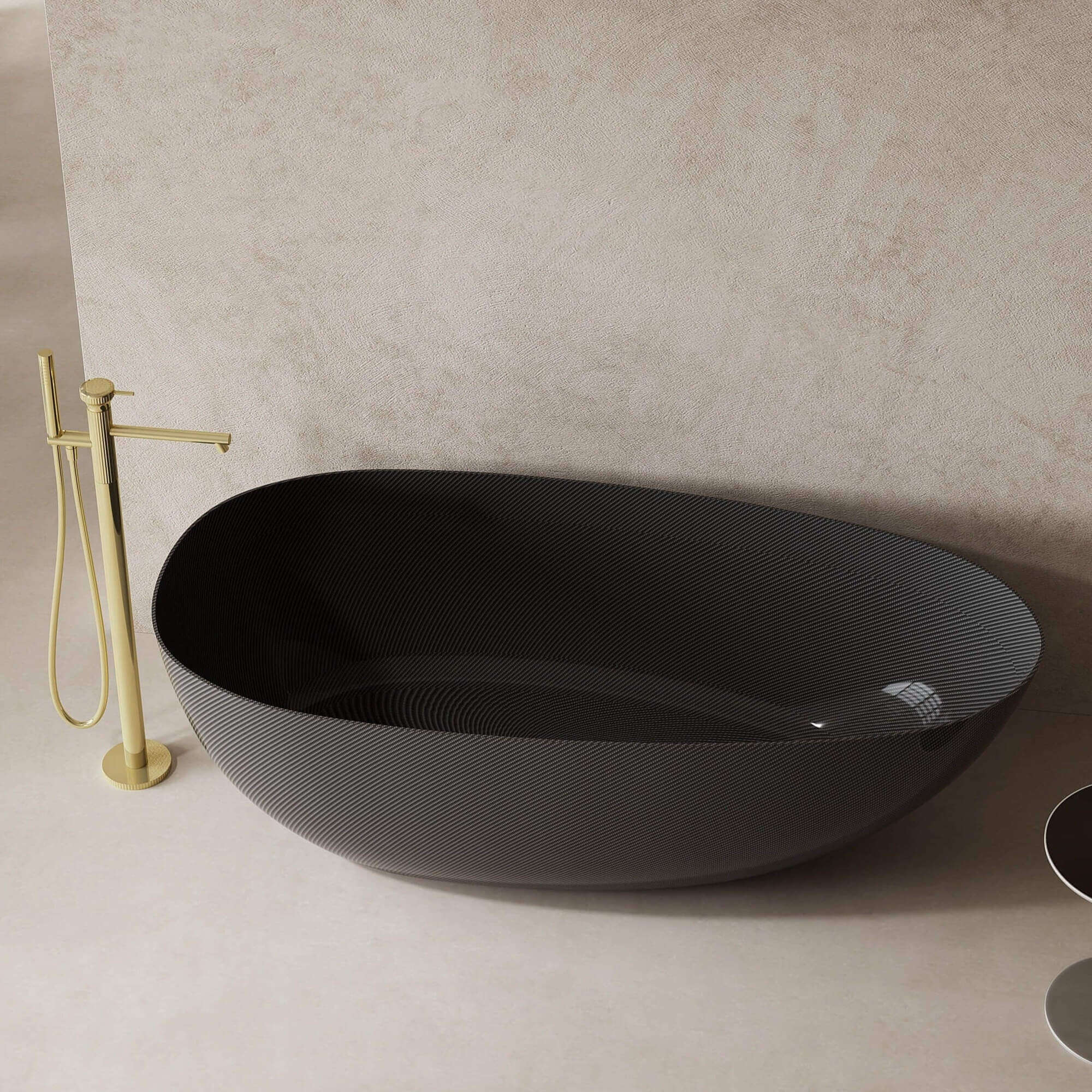 Noir 1700mm Carbon Fiber Free Standing Bathtub Egg Shape Black Baths Arova 