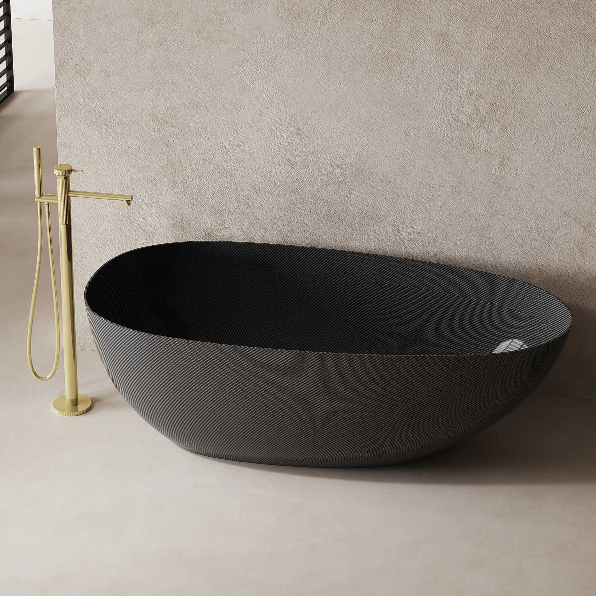 Noir 1700mm Carbon Fiber Free Standing Bathtub Egg Shape Black Baths Arova 