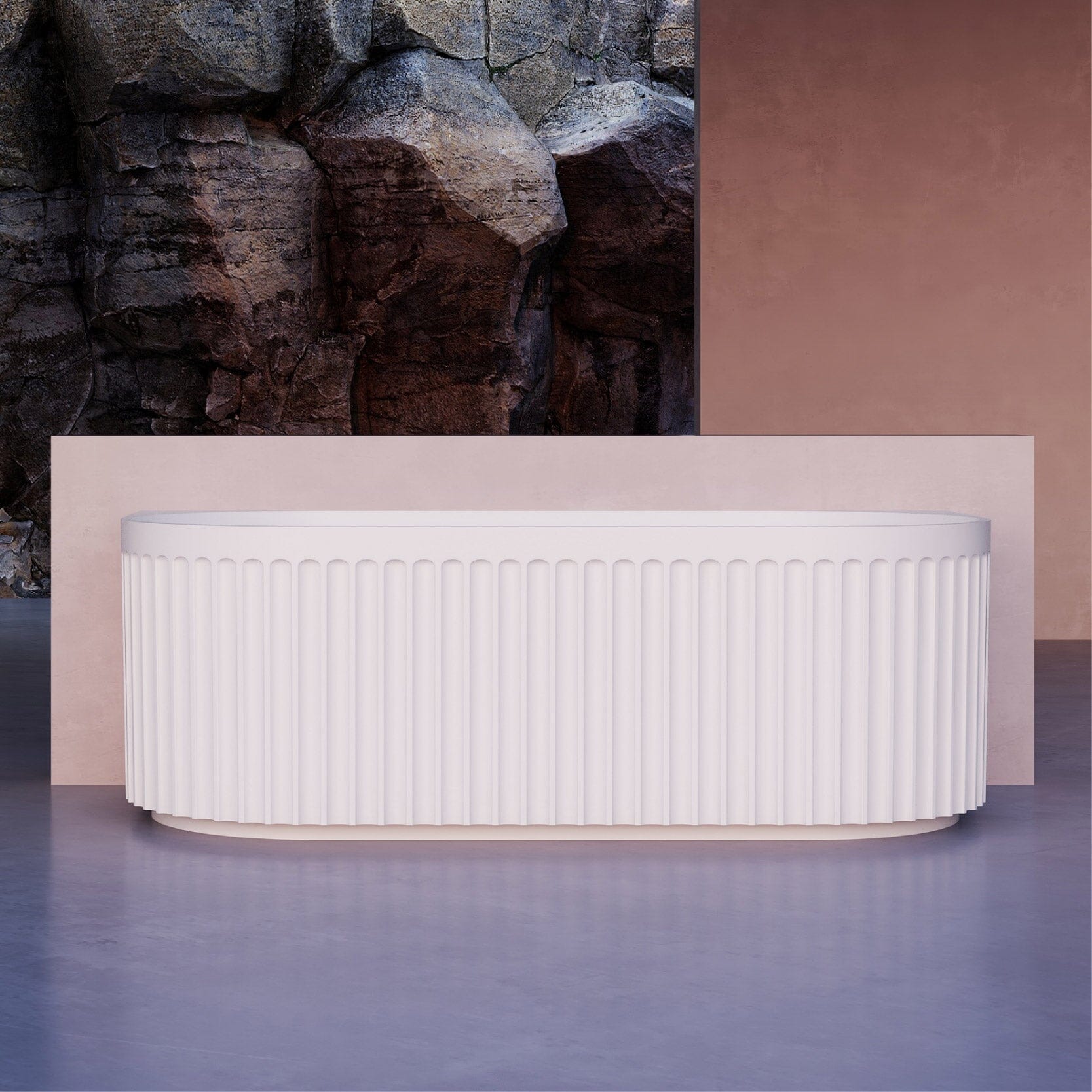 OBI 1500mm Fluted Back to Wall Free Standing Bath Matte White Baths AROVA 