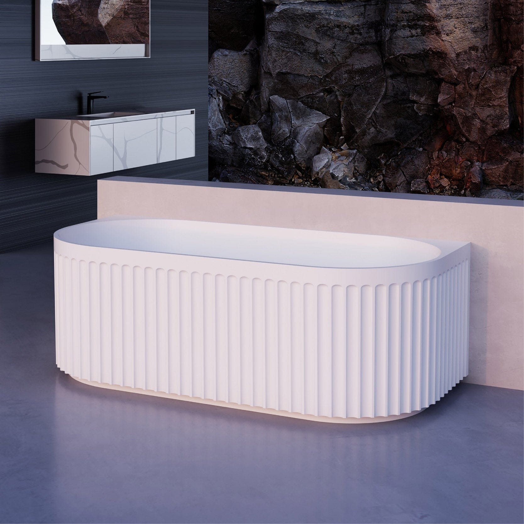 OBI 1500mm Fluted Back to Wall Free Standing Bath Matte White Baths AROVA 