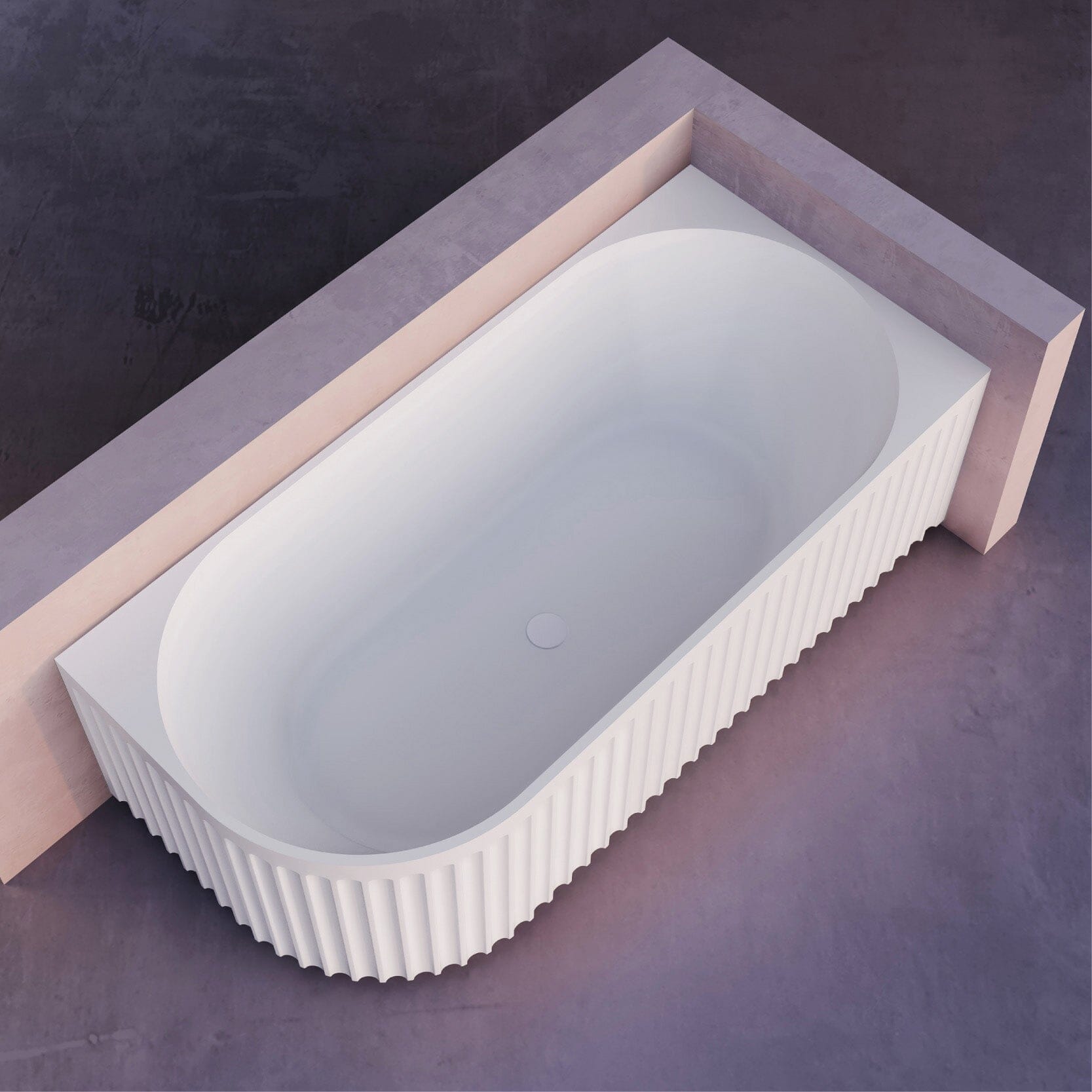 OLA 1500mm Fluted Oval Right Hand Corner Free Standing Bathtub Gloss White Baths AROVA 