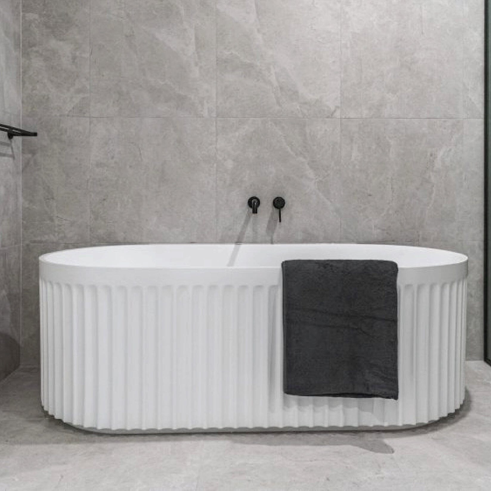 ORI 1700mm V Groove Fluted Freestanding Bathtub Gloss White Baths Arova 