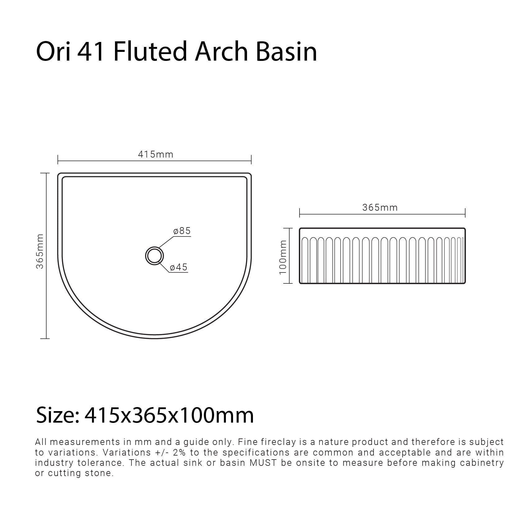 Ori 41 Arch Basin Fluted Above Counter Gloss White Basins Arova 