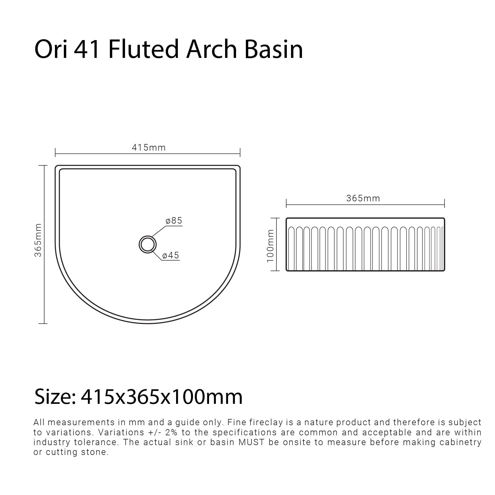 Ori 41 Arch Basin Fluted Above Counter Matte Black Basins Arova 