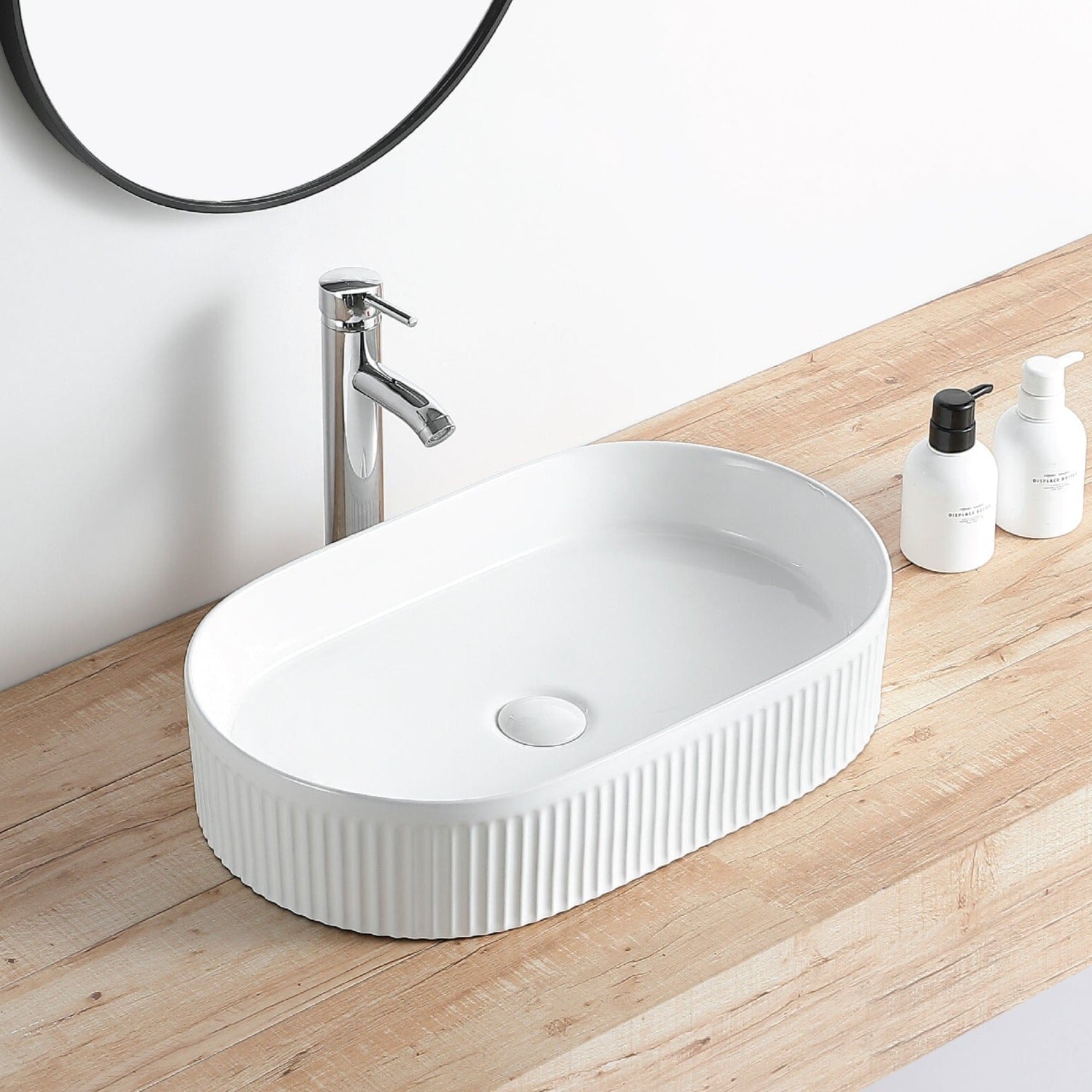 Ori 56 Fluted Above Counter Oval Basin Gloss White Basins Arova 