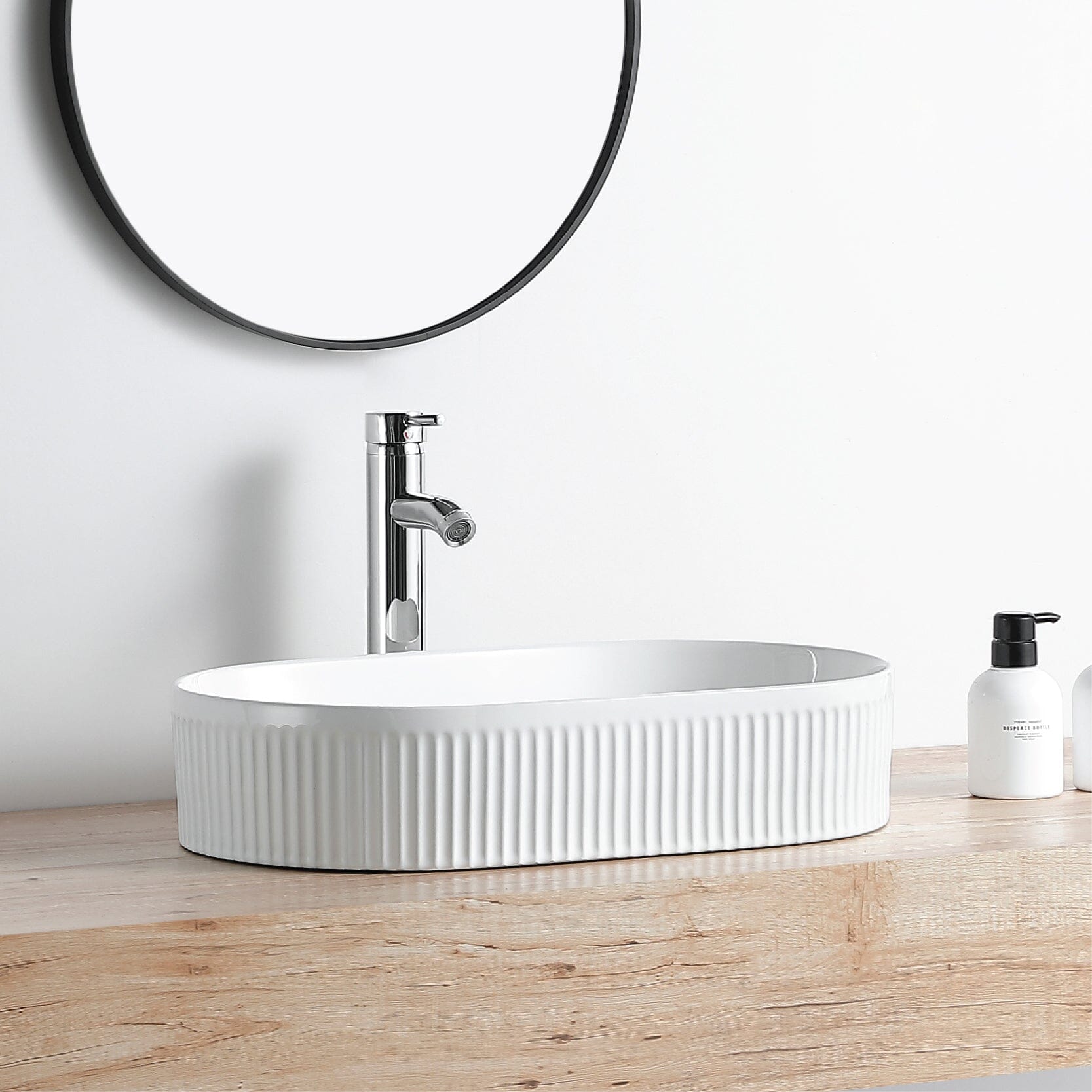 Ori 56 Fluted Above Counter Oval Basin Gloss White Basins Arova 