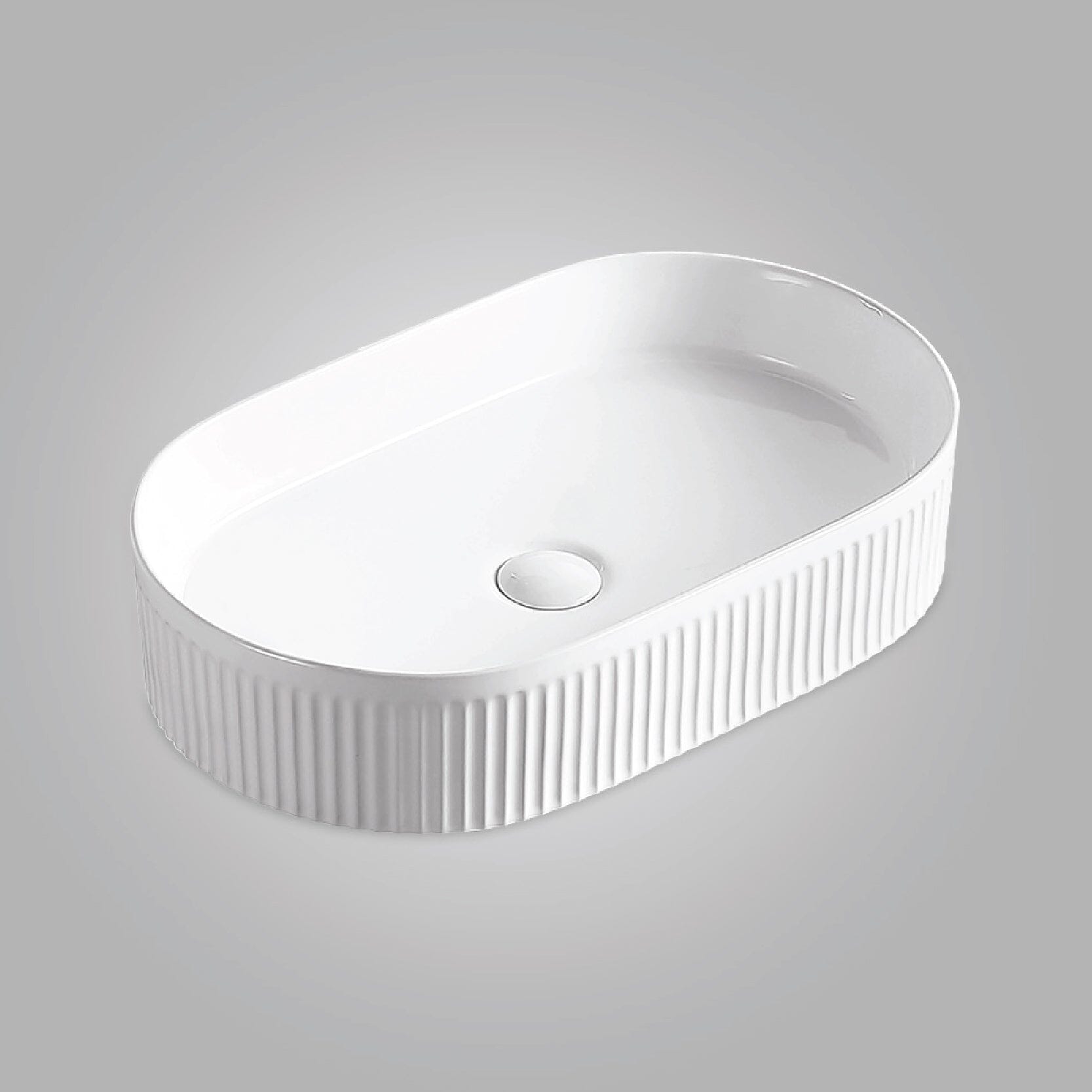 Ori 56 Fluted Above Counter Oval Basin Gloss White Basins Arova 