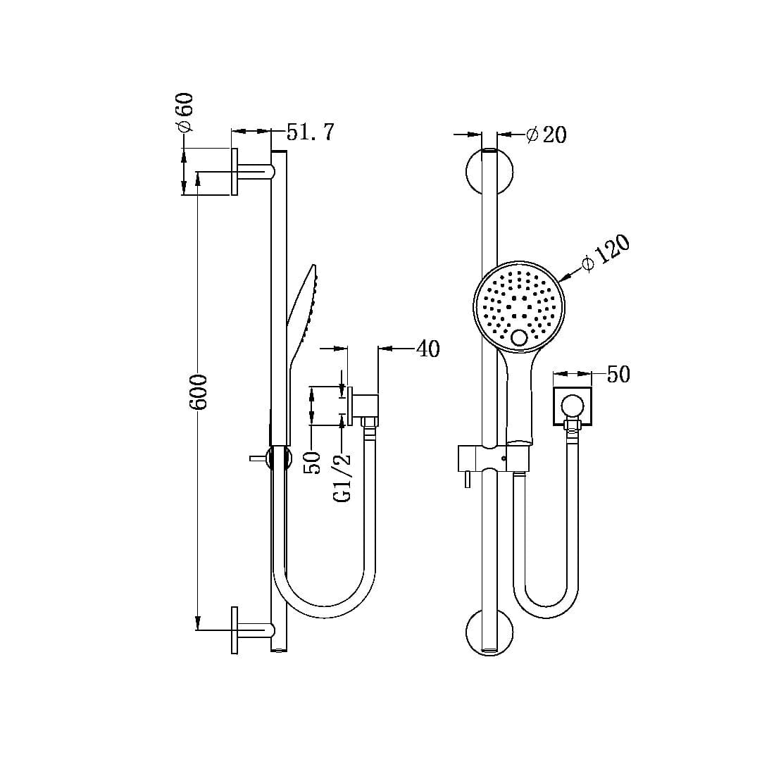 RAIN SHOWER RAIL WITH PUSH BUTTON SHOWER BN NR310BN Showers Nero 