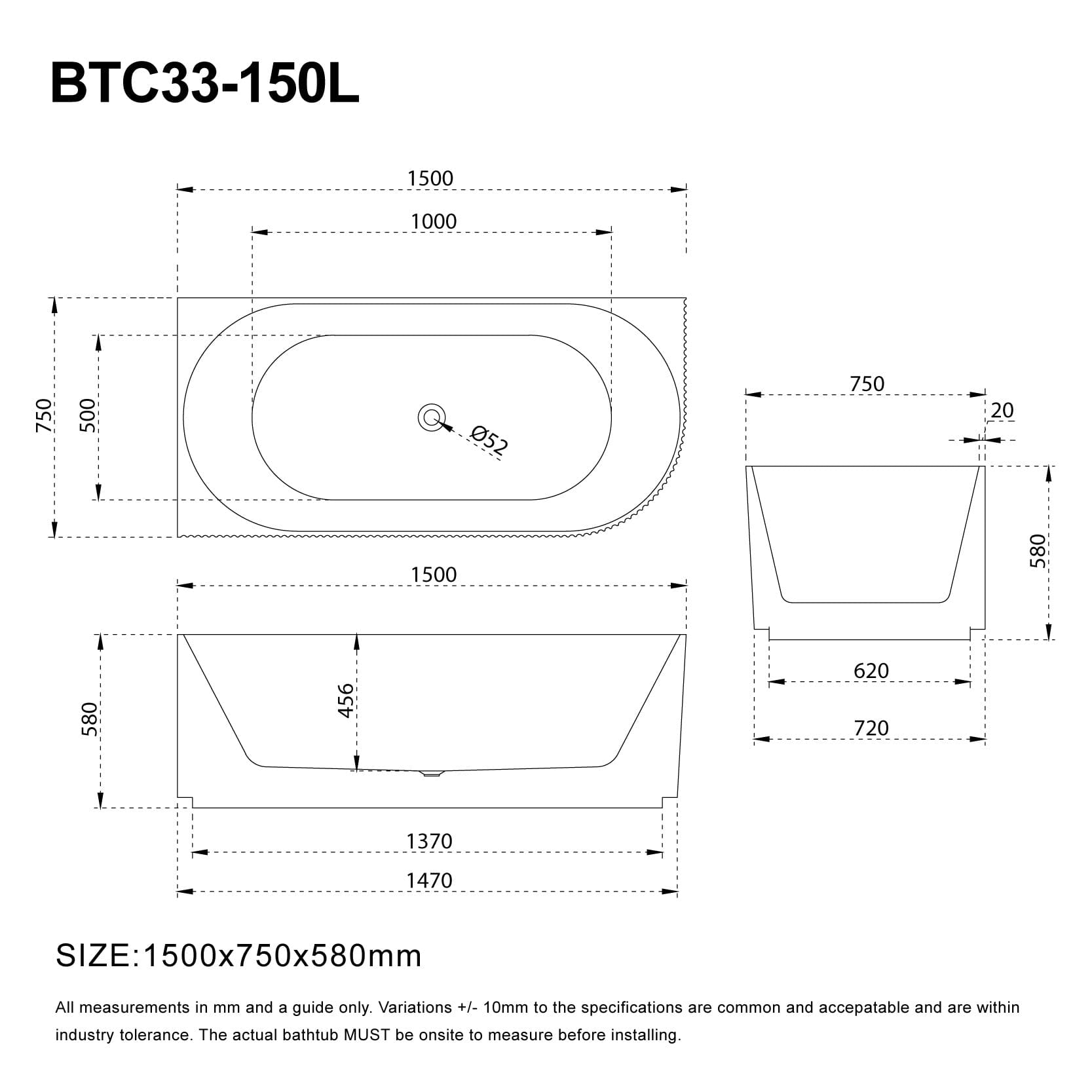 RORY 1500mm V-Groove Fluted Left Corner Free Standing Bathtub Gloss White Baths AROVA 