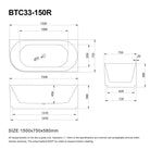 RORY 1500mm V-Groove Fluted Right Corner Free Standing Bathtub Gloss White Baths AROVA 