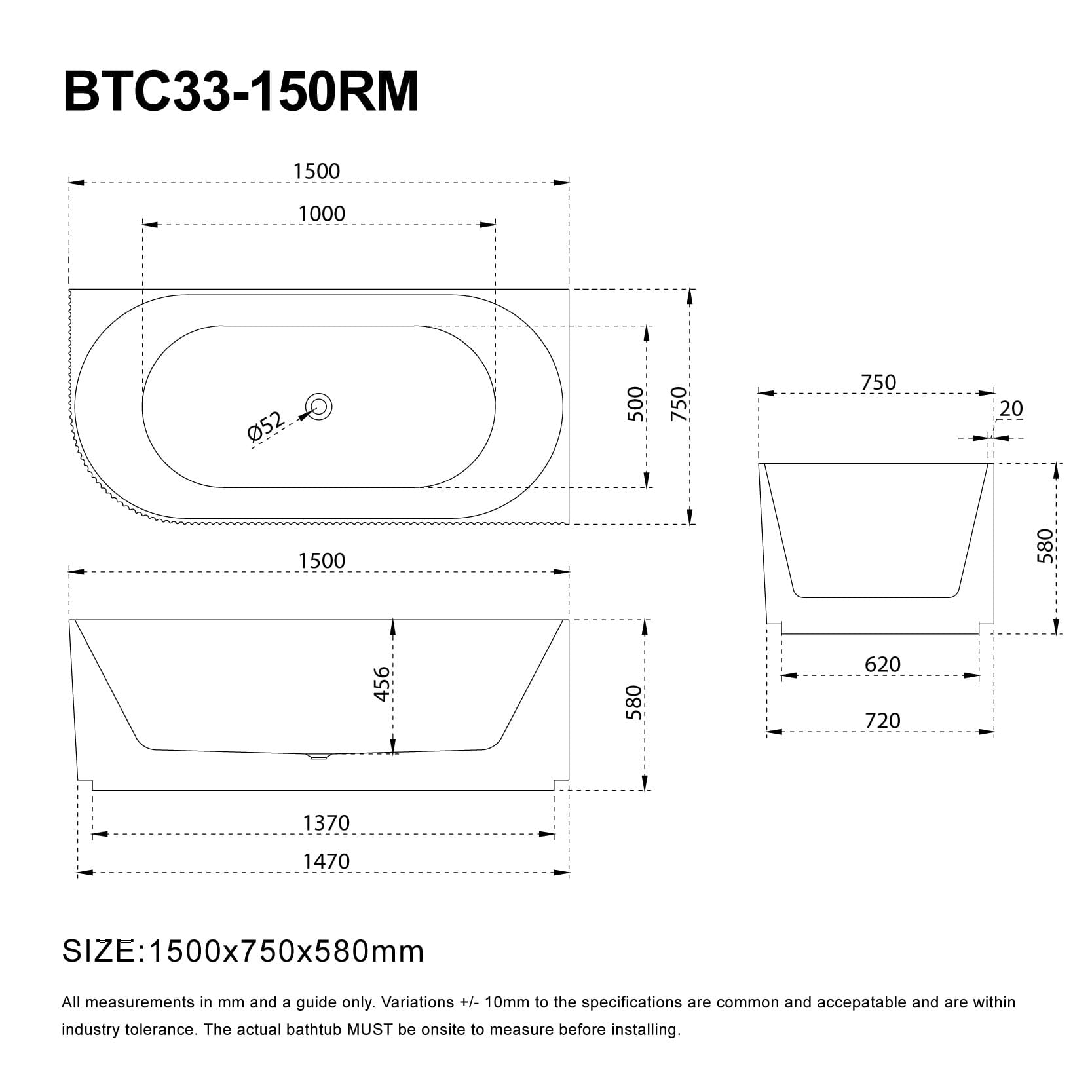 RORY 1500mm V-Groove Fluted Right Corner Free Standing Bathtub Matte White Baths AROVA 