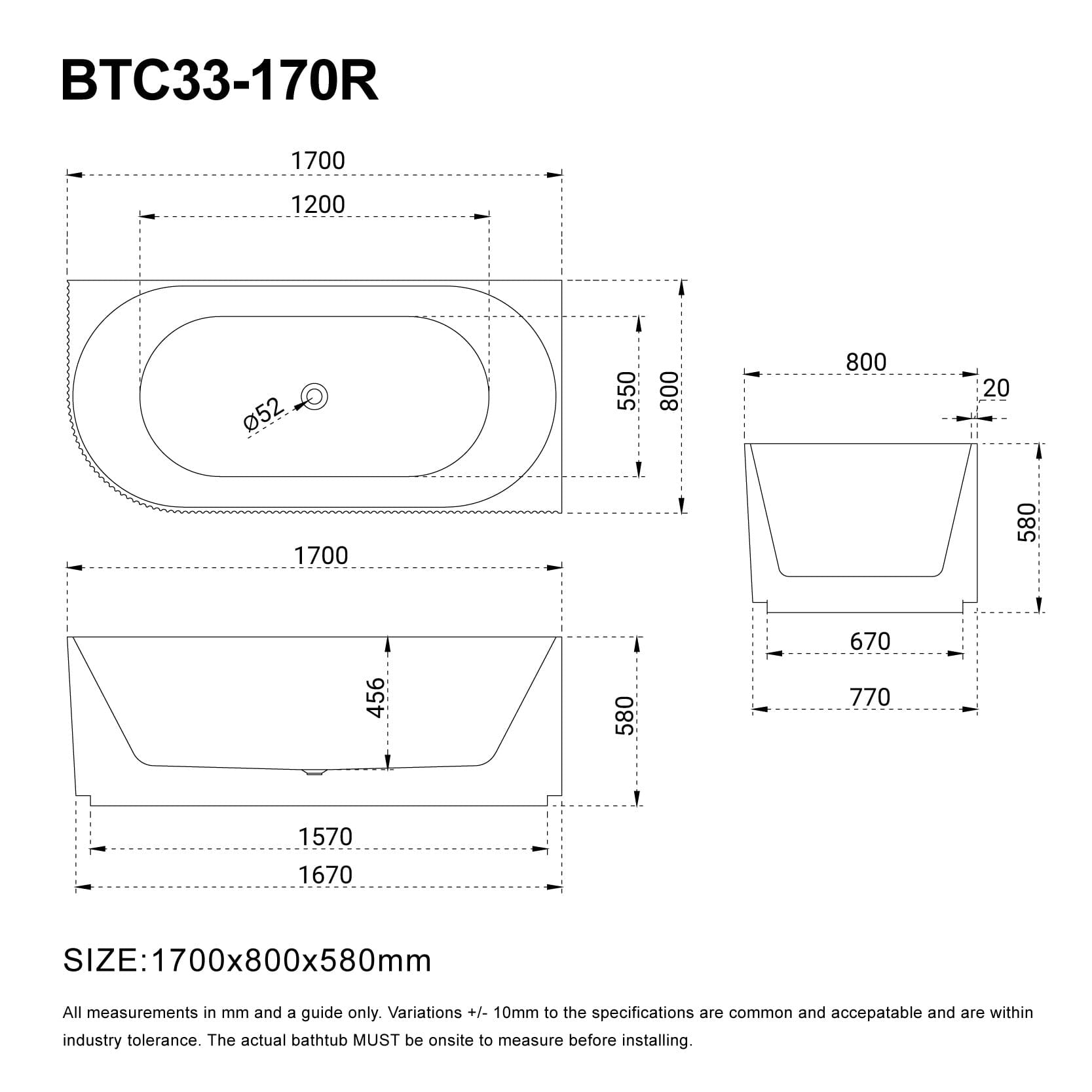 RORY 1700mm V-Groove Fluted Right Corner Free Standing Bathtub Gloss White Baths AROVA 