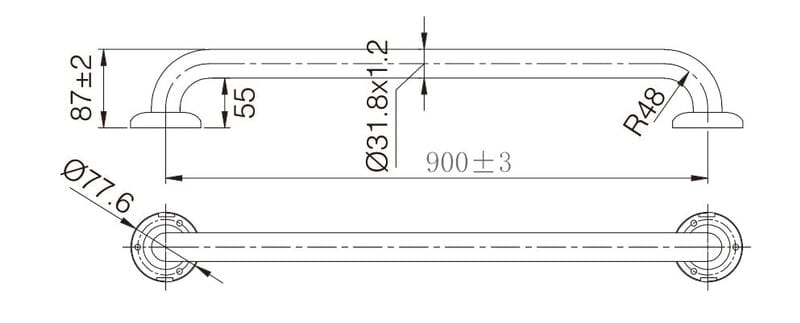 Straight Grab/ Shower Rail 900mm TPGRAB90 Accessories ECT 