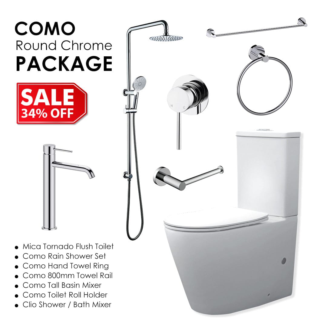 Tornado Toilet with Como Range Bathroom Package Chrome Arova 