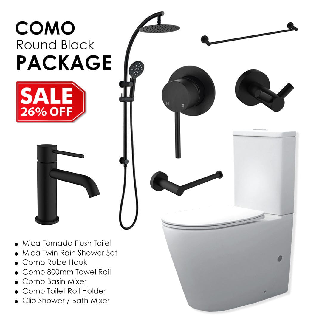 Tornado Toilet with Como Range Bathroom Package | Matte Black Arova 