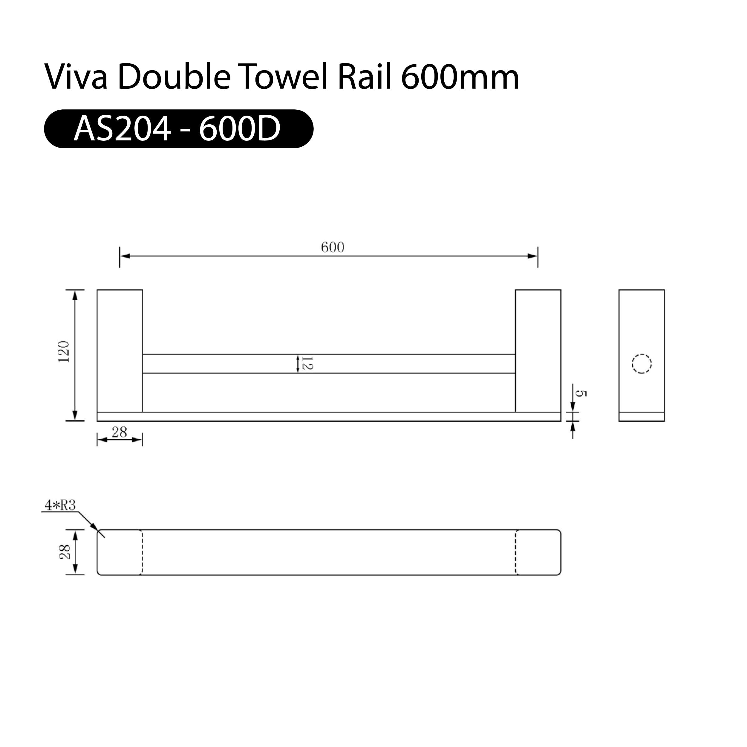 Viva Double Towel Rail 600mm Brushed Nickel Accessories Arova 