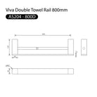 Viva Double Towel Rail 800mm Brushed Nickel Accessories Arova 