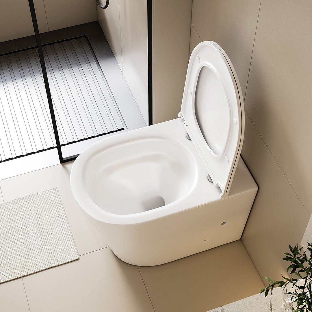 Yara58 Rimless Tornado Floor Mount Toilet + Geberit Stainless Steel Button Package Toilets Arova 