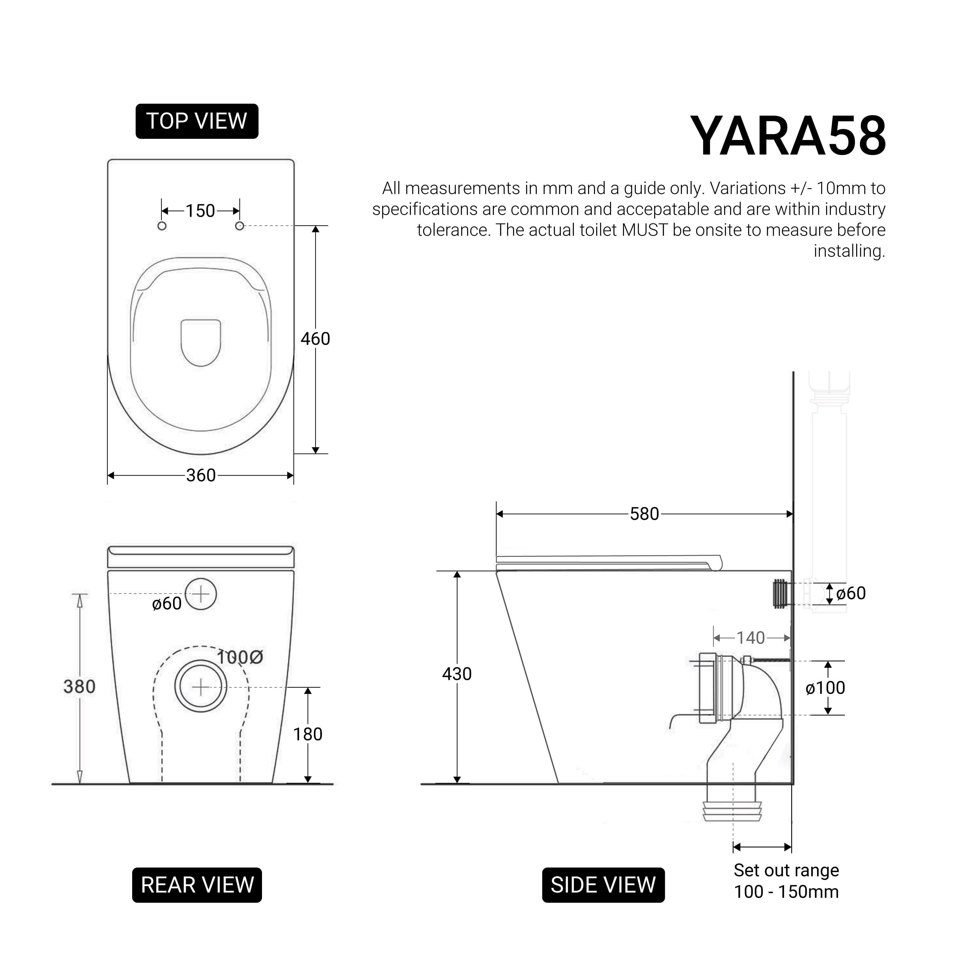 Yara58 Rimless Tornado Floor Mount Toilet Package - Geberit Sigma 8 Cistern & Square Button Toilets Arova 