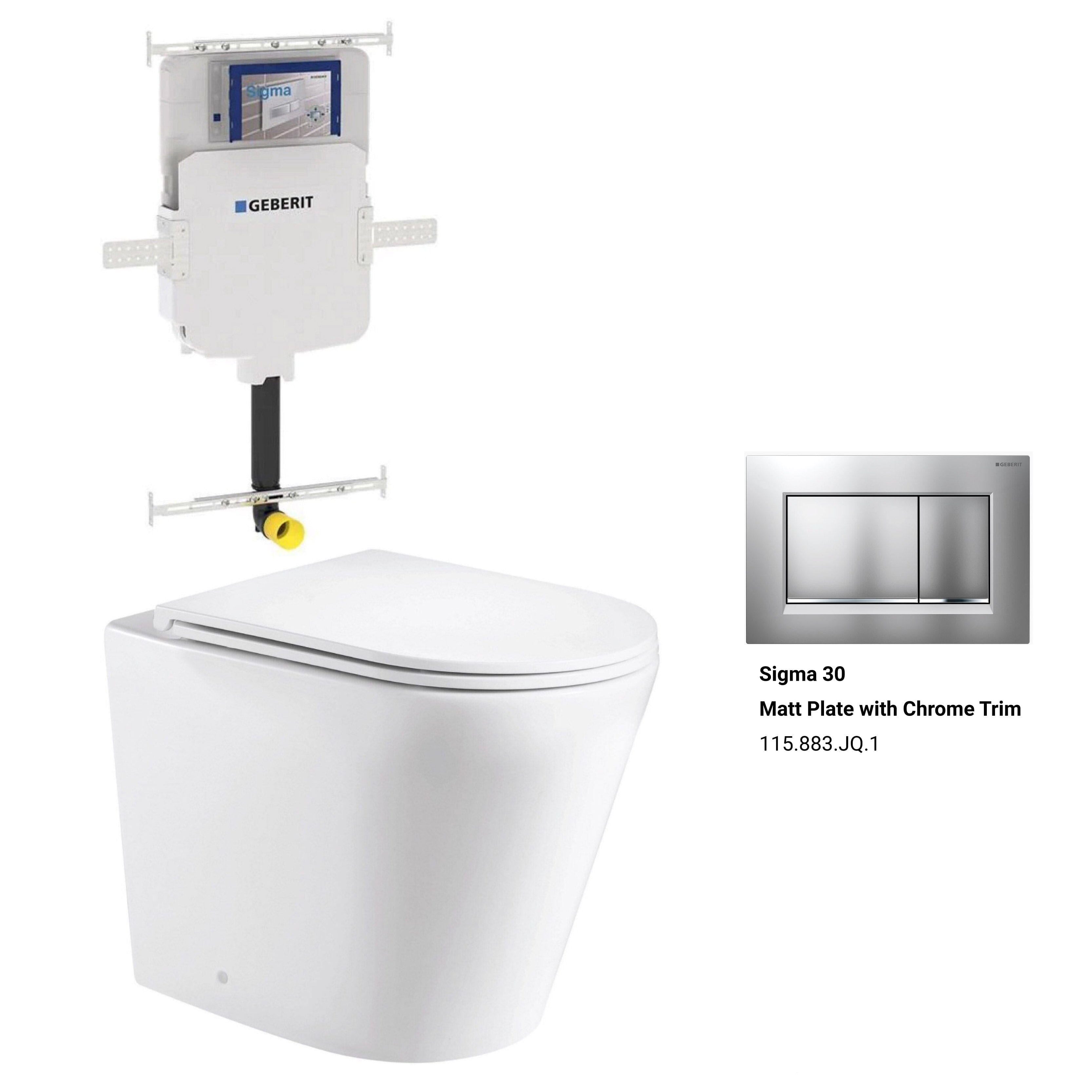 Yara58 Rimless Tornado Floor Mount Toilet Package - Geberit Sigma 8 Cistern & Square Button Toilets Arova Geberit Sigma 8 In Wall Toilet cistern-109.795.00.1 Sigma 30 Matt Plate with Chrome Trim-115.883.JQ.1 